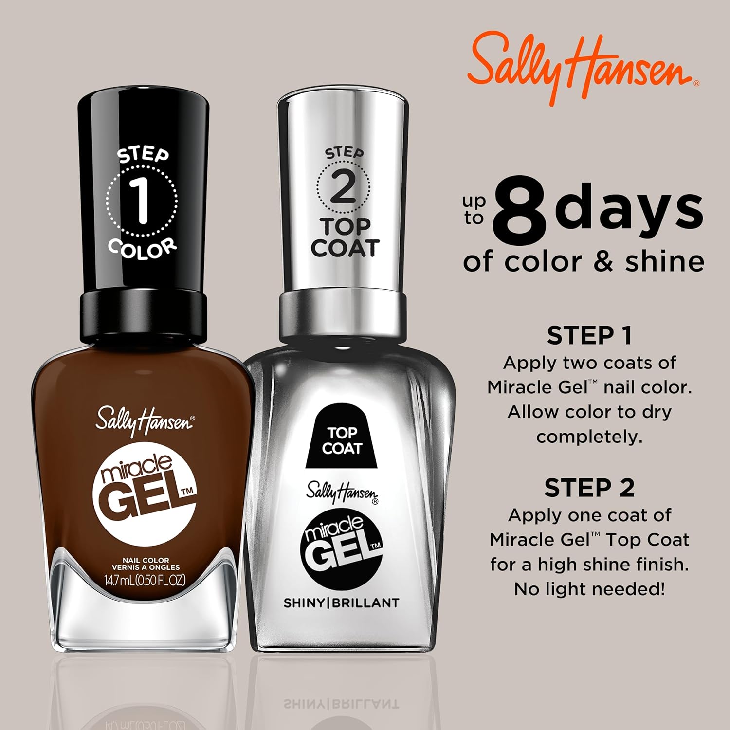 Sally Hansen Miracle Gel™, Been There, Dune That, Long Lasting, Gel-Like Formula, No UV Lamp Needed, Brown Nail Polish : Beauty & Personal Care