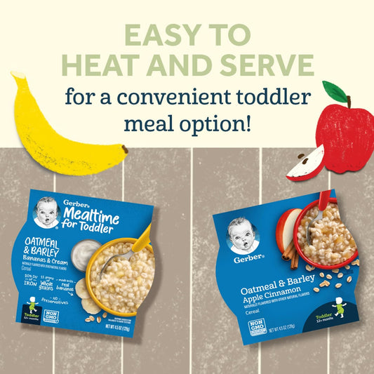 Gerber Mealtime For Toddler Meal Bowl Variety Pack, 2 Oatmeal & Barley With Bananas & Cream, 2 Oatmeal & Barley With Apple Cinnamon, 4.5 Ounce Trays (Pack Of 4)