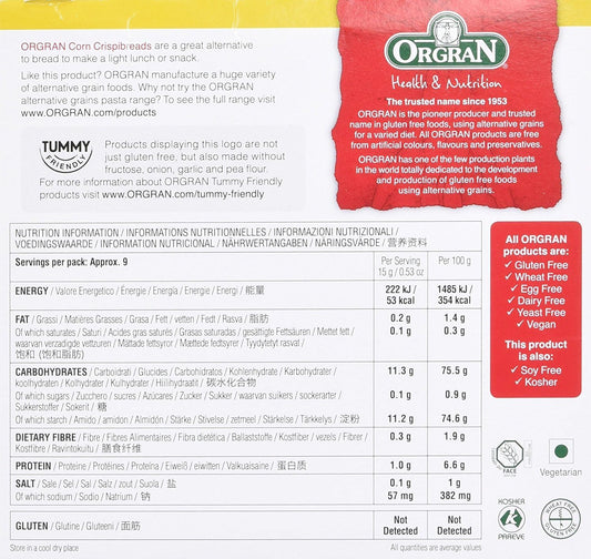 Orgran - Gluten Free Toasted Corn Crispbread 125G (Pack Of 3)