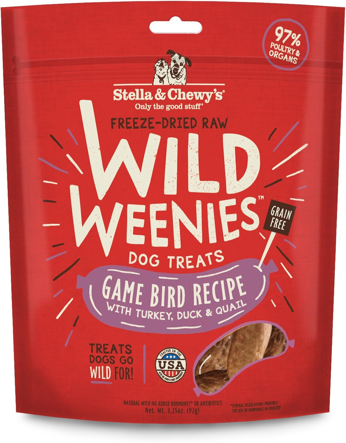 Stella & Chewy's Freeze-Dried Raw Wild Weenies Dog Treats – All-Natural, Protein Rich, Grain Free Dog & Puppy Treat – Great for Training & Rewarding – Game Bird Recipe – 3.25 oz Bag
