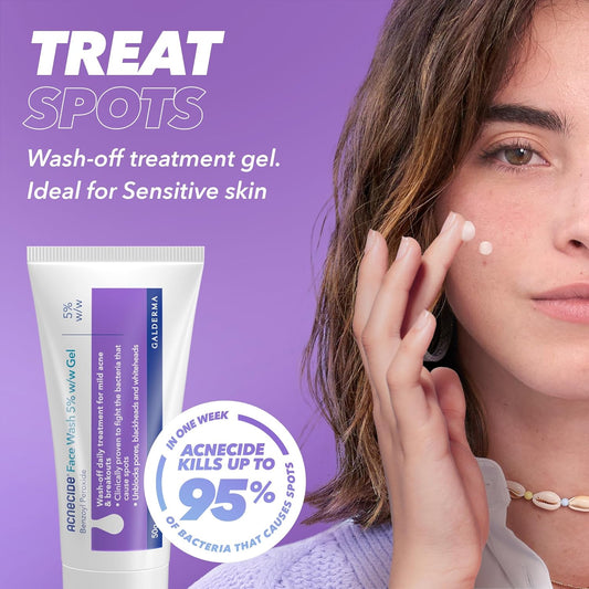 Acnecide Face Wash Gel 5% Benzoyl Peroxide Acne Treatment For Spot-Prone Skin 50G