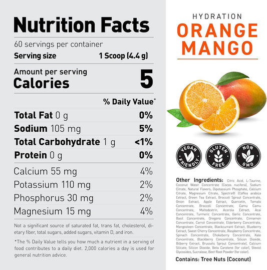 Kaged Electrolyte Hydration Powder Hydracharge Orange Mango Sports Drink For Men And Women Pre, Post, Intra Workout Supplement 60 Servings