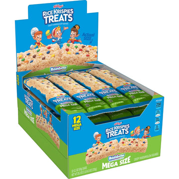 Rice Krispies Treats Mega Bars Large Marshmallow Snack Bars, Kids Snacks, Big Bars, Rainbow, 25.3Oz Box (12 Bars)