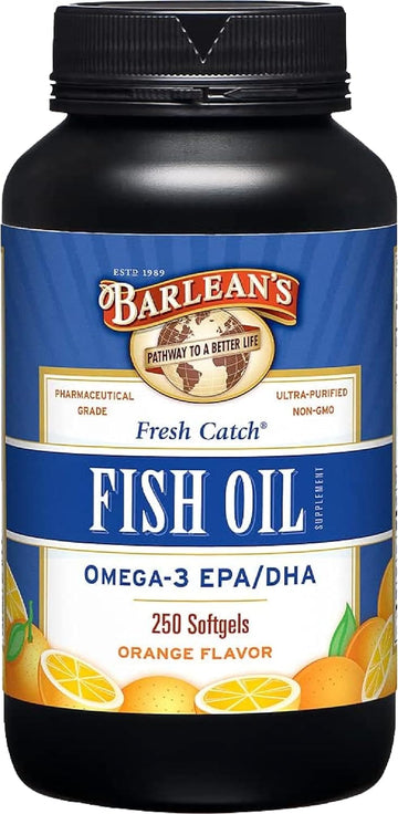 Barlean's Omega 3 Fish Oil Supplements, 600mg Fish Oil Pills with EPA & DHA, Softgels for Joint, Brain, & Heart Health, Orange Flavored, 250 Count