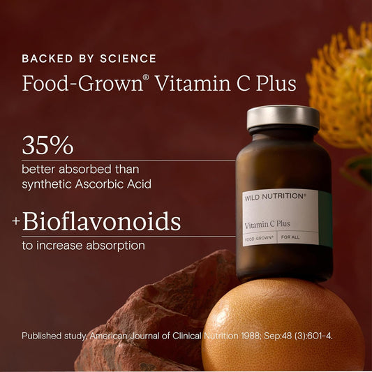 Wild Nutrition Food-Grown® Vitamin C Plus | High Bioavailability Vitamin C With Bioflavonoids | Immune Support |Optimum Absorption | 60 Capsules