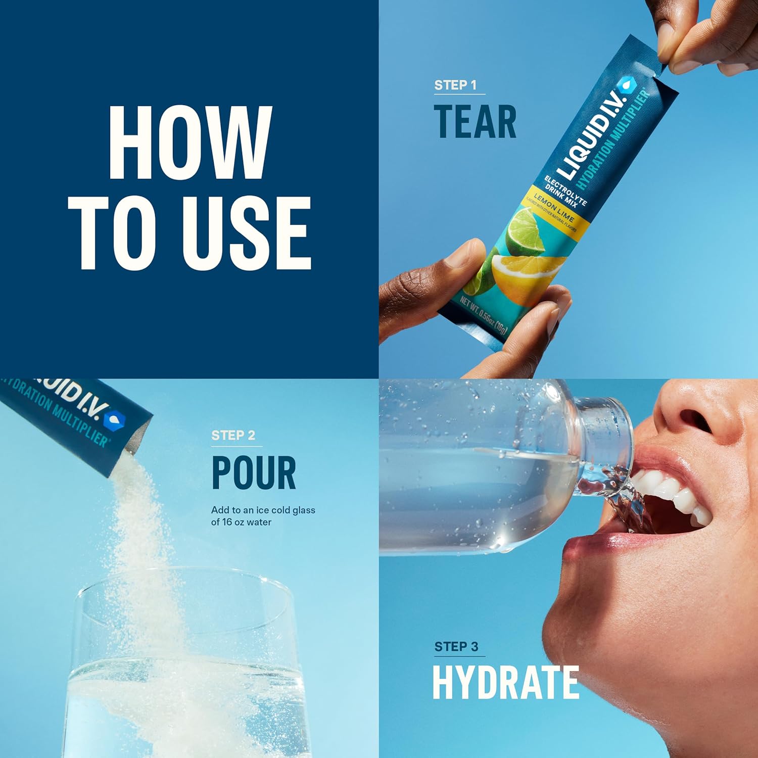 Liquid I.V.® Hydration Multiplier - Lemon Lime - Hydration Powder Packets | Electrolyte Drink Mix | Single-Serving Stick | Non-GMO | 1 Pack (16 Servings) : Health & Household