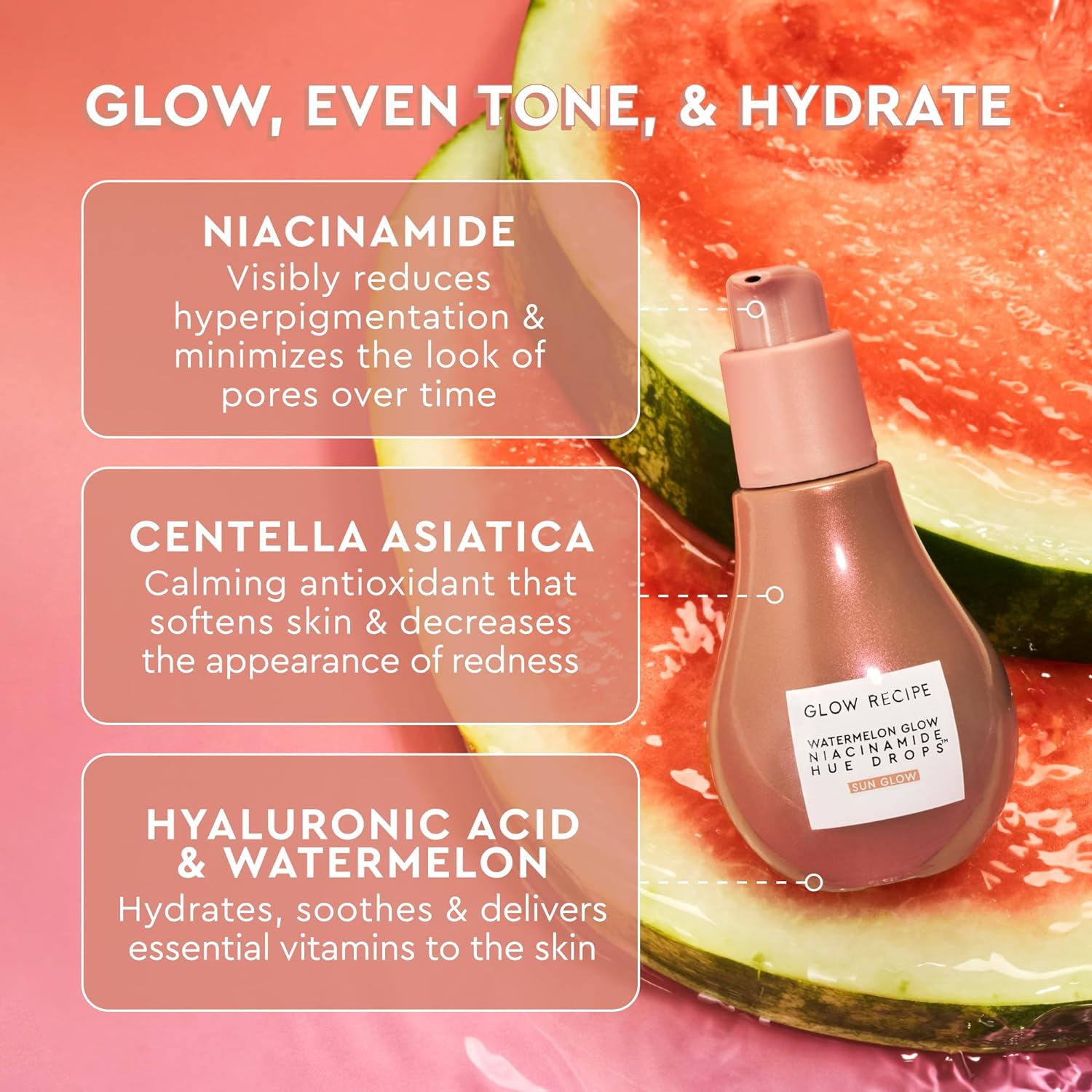 Glow Recipe Hue Drops Face Serum - Glow Bronzing Drops + Tinted Serum to Brighten & Hydrate - Skincare Makeup Primer & Highlighter to Blur Pores for a Glowy, Even Skin Tone - Sunglow (30ml) : Beauty & Personal Care