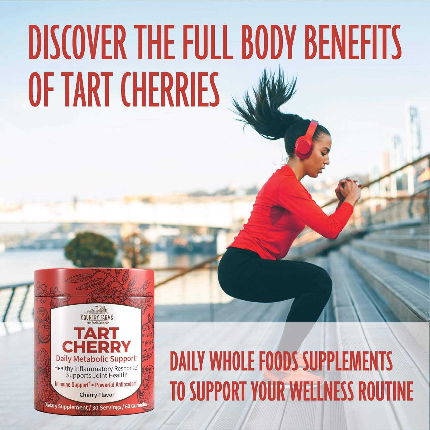 COUNTRY FARMS Tart Cherry Gummies, Dialy Metabolic Support, Supports Joint Health, Packed with Potent Antioxidants, Cherry Flavor, 60 Gummies : Health & Household