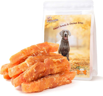 Dog Treats Chicken Wrapped Sweet Potato Fries with Taurine, Gluten Free Grain Free Training Snacks for Small Medium Large Dogs, Skinless Sweet Potato Stripes & Chicken Bites Chewy