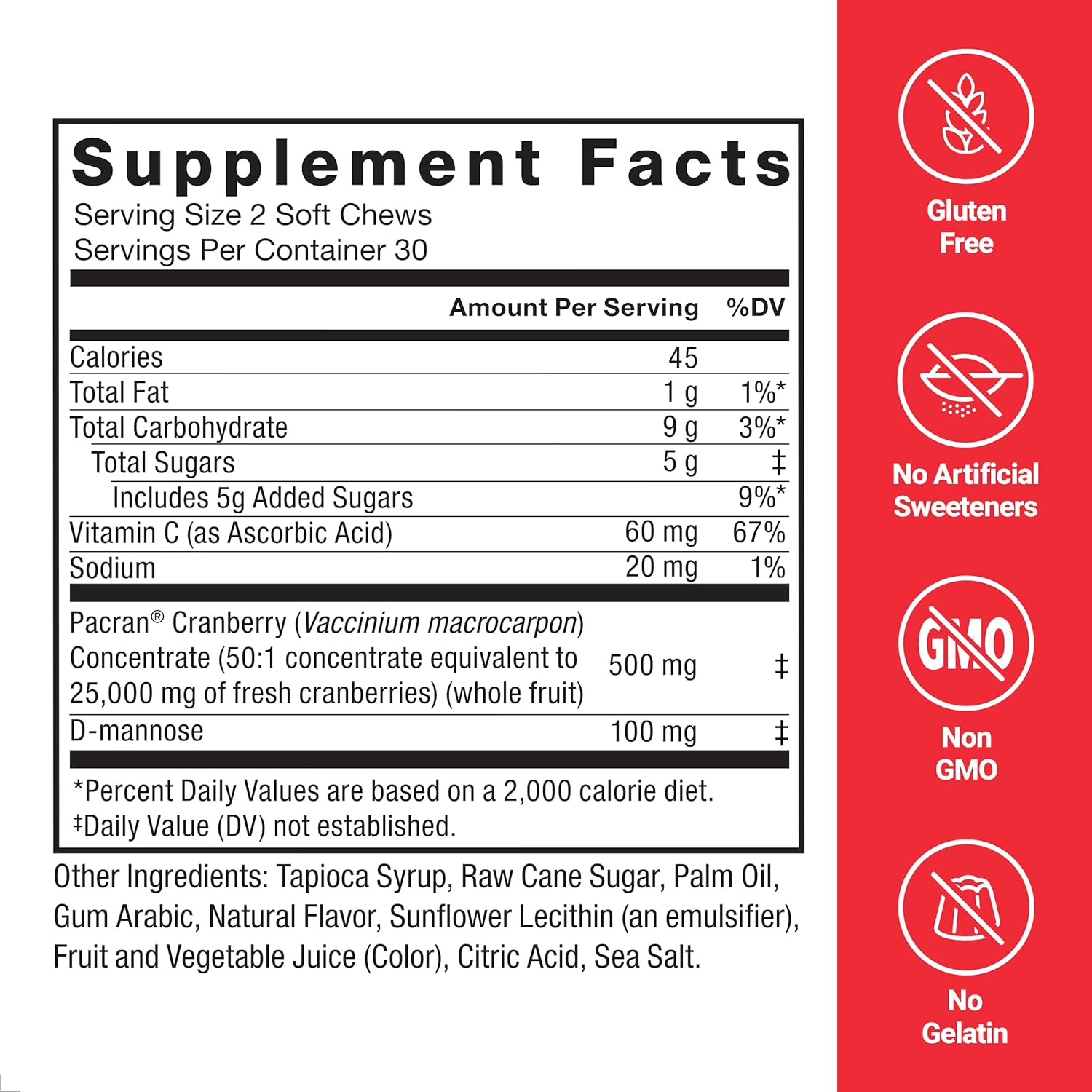 Force Factor Cranberry Soft Chews, Cranberry Supplement With D Mannose And Cranberry Extract To Support Bladder And Urinary Tract Health For Women, Vegan, Sweet Cranberry Flavor, 60 Soft Chews : Health & Household