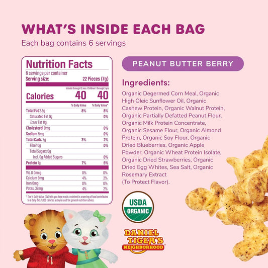Ready Set Food Organic Puffs – Early Allergen Introduction Snack Puffs w/ 9 Top Allergens: Organic Peanuts, Cashew, Egg & More, No Added Sugar, Babies 8+ Months (Daniel Tiger Peanut Butter Berry, 2 Pack)