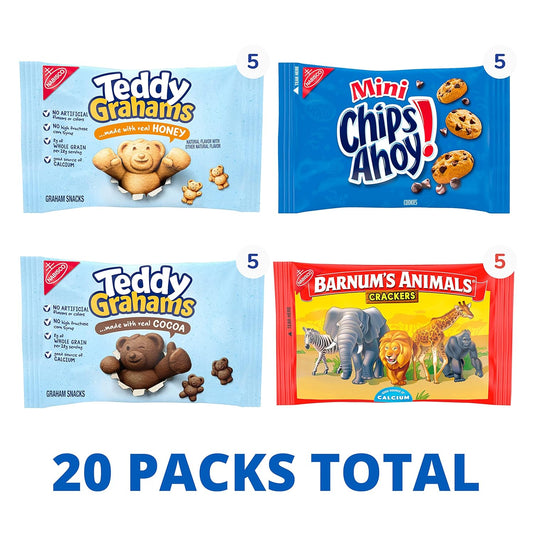 Nabisco Fun Shapes Variety Pack, Barnum'S Animal Crackers, Teddy Grahams And Chips Ahoy! Cookies, School Snacks, 20 Snack Packs