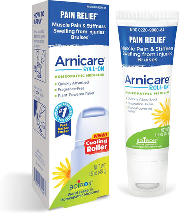 Boiron Arnicare Roll-On For Relief Of Joint Pain, Muscle Pain, Muscle Soreness, And Swelling From Bruises Or Injury - Cooling Metal Roller And Fragrance-Free - 1.5 Oz