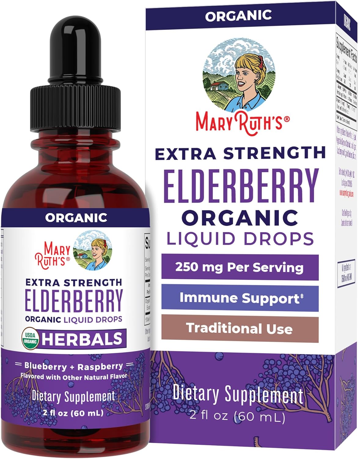 Maryruth Organics Elderberry Syrup Extra Strength, Usda Organic Elderberry, Sugar Free Adults & Kids Immune Support Supplement For Ages 1+, Clean Label Project Verified®, Vegan, Gluten Free, 2 Fl Oz