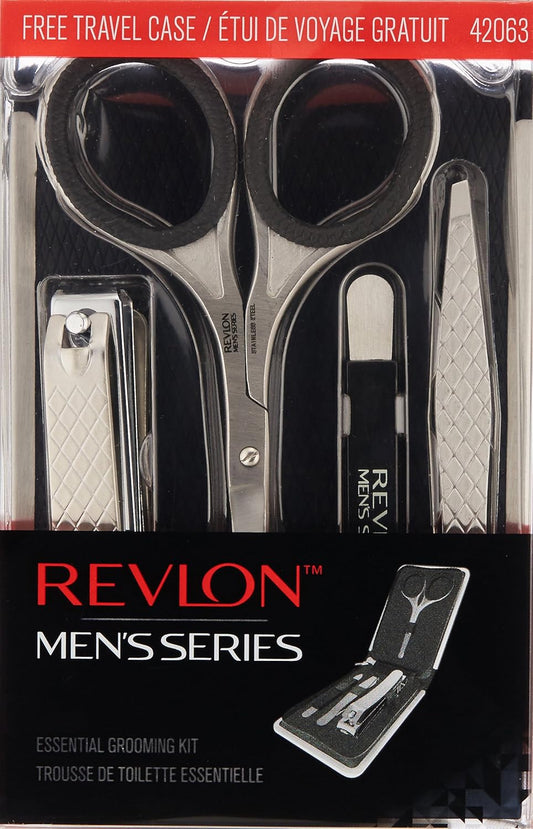 Revlon Men'S Grooming Kit, Nail Clipper, Safety Grooming Scissors, Nail File & Tweezers, High Precision Hair Removal Tools, Stainless Steel (Pack Of 1)