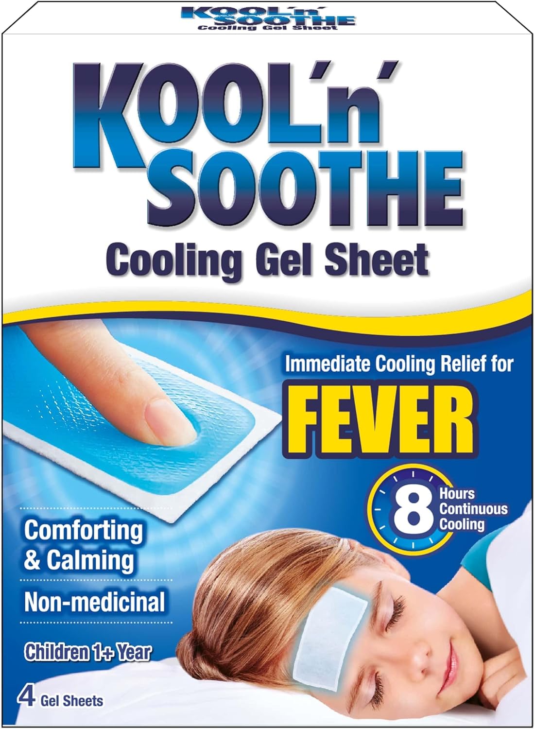 Kool 'N' Soothe Fever Cooling Gel Sheets/ 4 Pack/Children 1+ Year/Immediate Cooling Relief For Fever