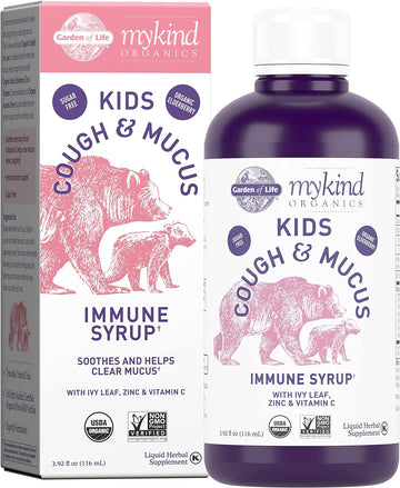 Garden Of Life Organics Elderberry & Zinc For Children'S Immune Support, Kids Cough & Mucus Immune Syrup With Ivy Leaf, Vitamin C And Echinacea For Children, Alcohol-Free, No Added Sugars, 3.92 Fl Oz