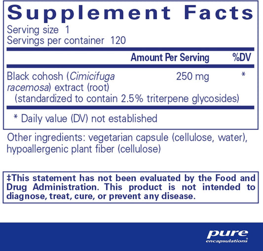 Pure Encapsulations Black Cohosh 2.5 | Hypoallergenic Supplement to Offer Support During Menopause* | 120 Capsules
