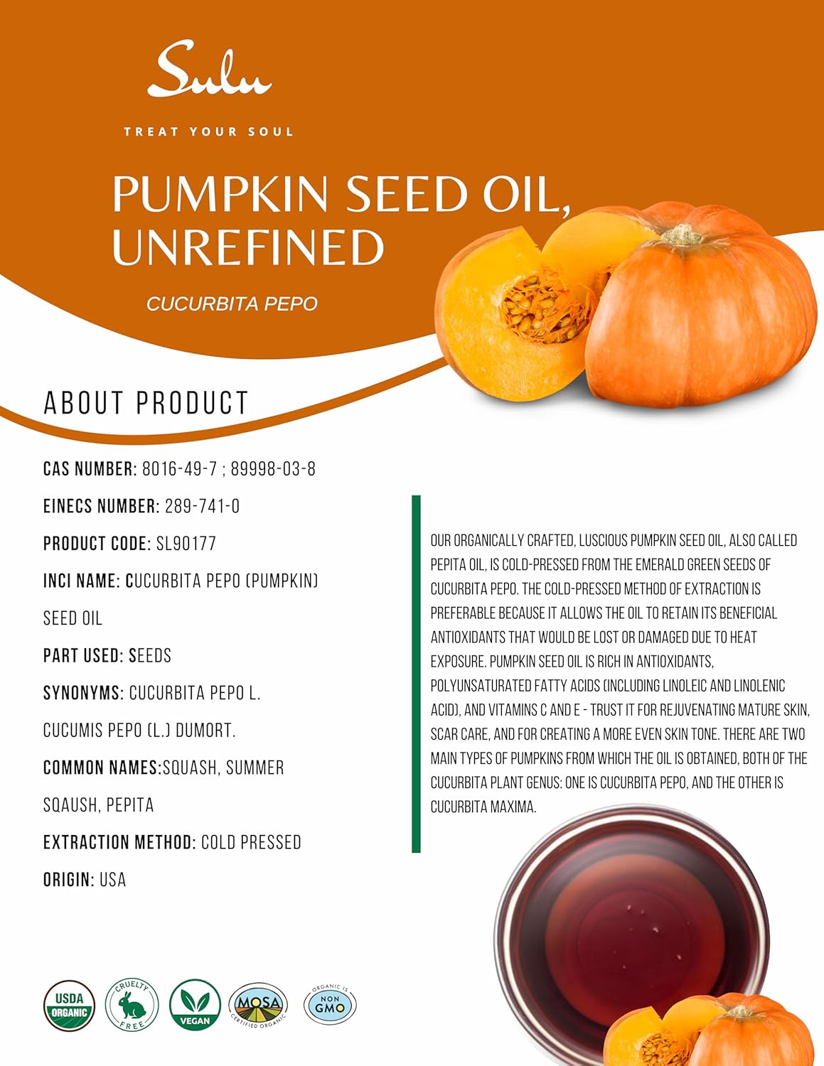 Pumpkin Seed Oil-USDA Organic Cold Pressed Unrefined Virgin -16 fl.oz/473 ml : Grocery & Gourmet Food