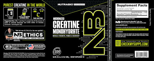 NutraBio Creatine Monohydrate Supplement, Unflavored, (1000 g) - Supports Muscle Energy, Recovery, and Strength - HPLC Tested Pure Grade Creatine Supplement