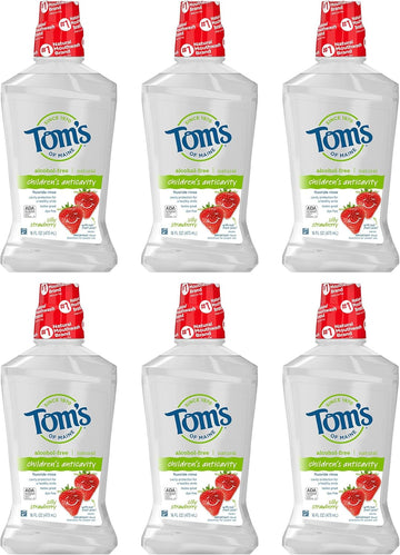 Tom'S Of Maine Children'S Anticavity Fluoride Rinse Mouthwash, Silly Strawberry, 16 Fl Oz (Pack Of 6) (Packaging May Vary)