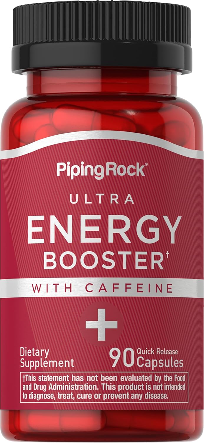 Piping Rock Ultra Energy Supplement | 90 Capsules | with Caffeine and B12 | Daily Energy Booster | Non-GMO, Gluten Free