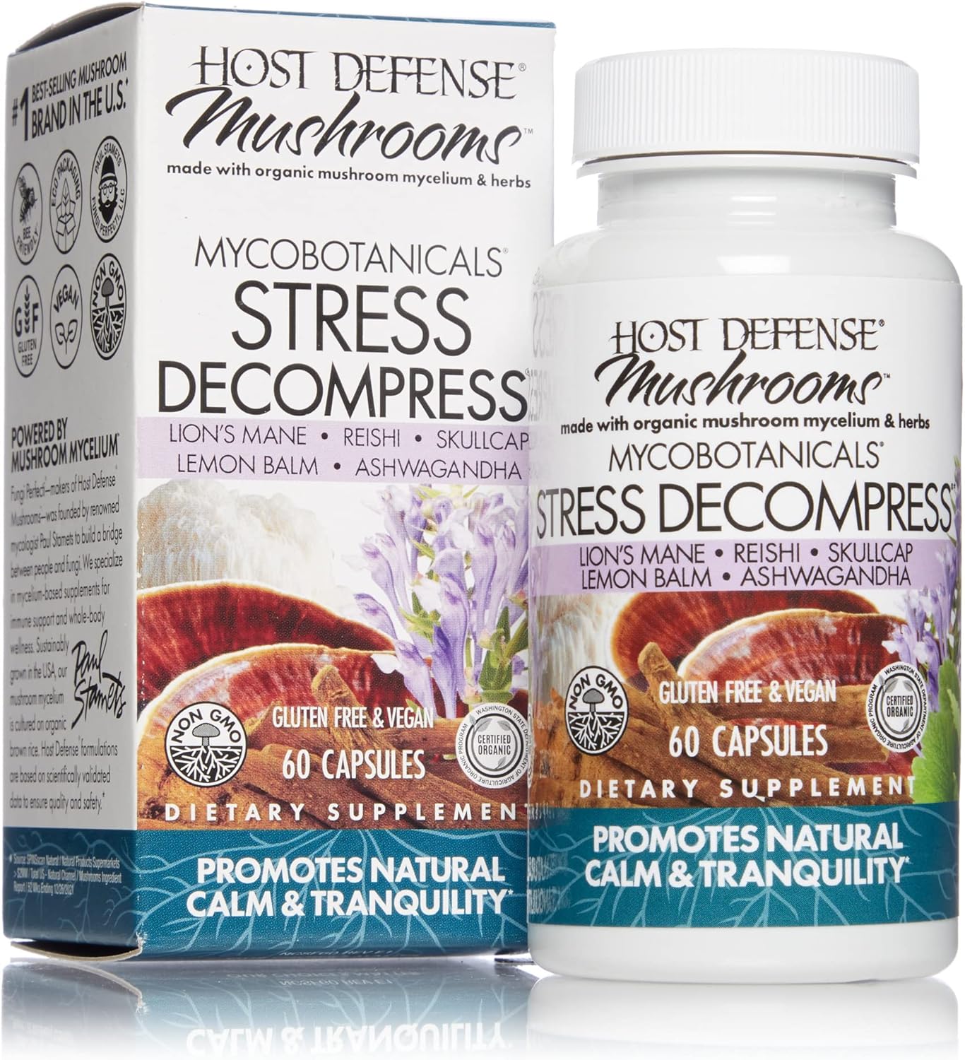 Host Defense, MycoBotanicals Stress Decompress Capsules, Supports Calm and Relaxation, Mushroom and Herb Supplement, 60 Capsules, Unavored