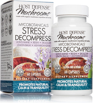Host Defense, MycoBotanicals Stress Decompress Capsules, Supports Calm and Relaxation, Mushroom and Herb Supplement, 60 Capsules, Unavored