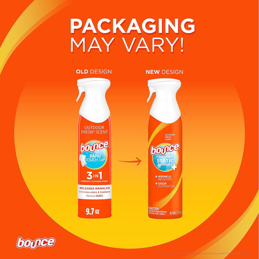 Bounce Anti Static Spray, 3 in 1 Instant Anti Static Spray & Instant Wrinkle Release, Odor Eliminator and Fabric Refresher Spray (9.7 Fl Oz, Pack of 2)