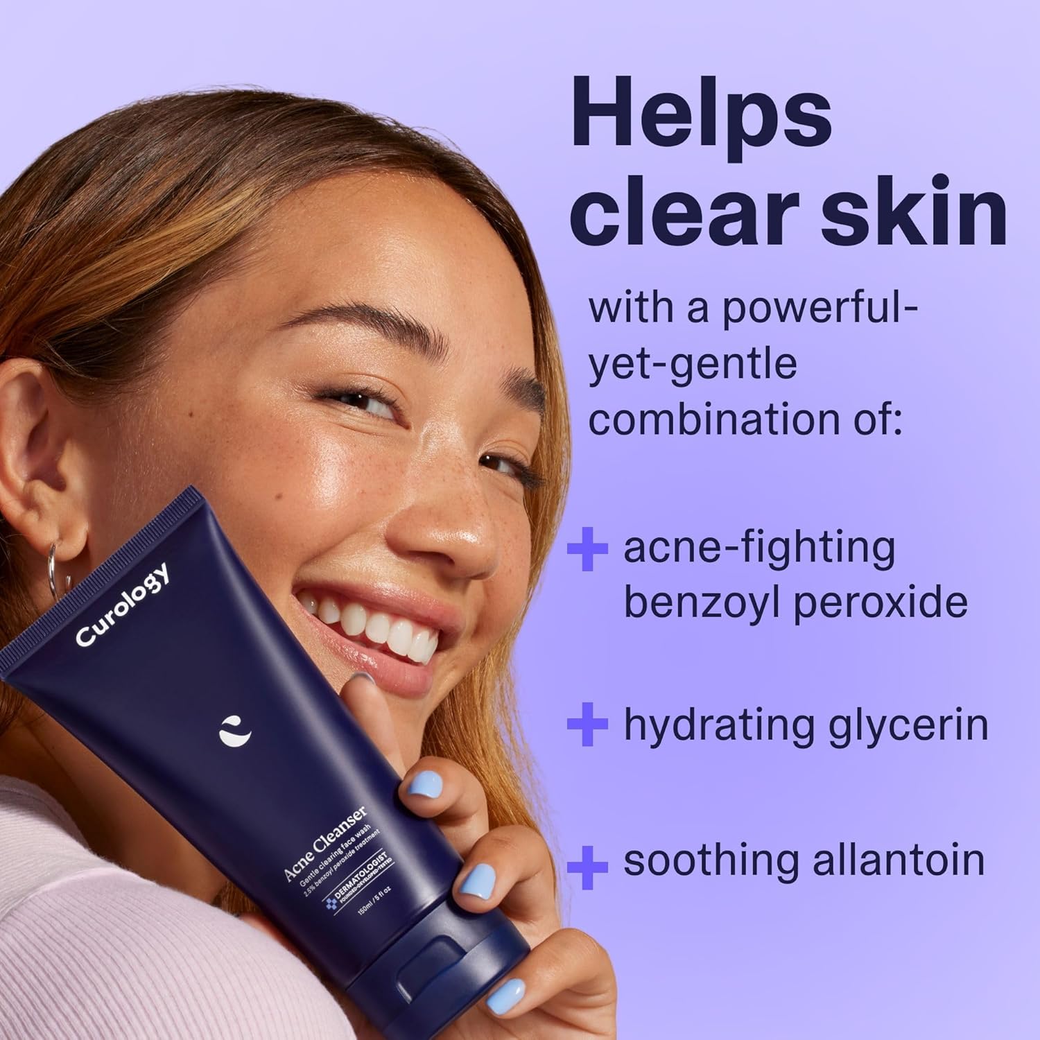 Curology Acne Facial Cleanser Treatment, 2.5% Benzoyl Peroxide Face Wash, For Oily And Acne Prone Skin, Milky Gel Texture, Fragrance Free, 5.07 Fl Oz : Beauty & Personal Care