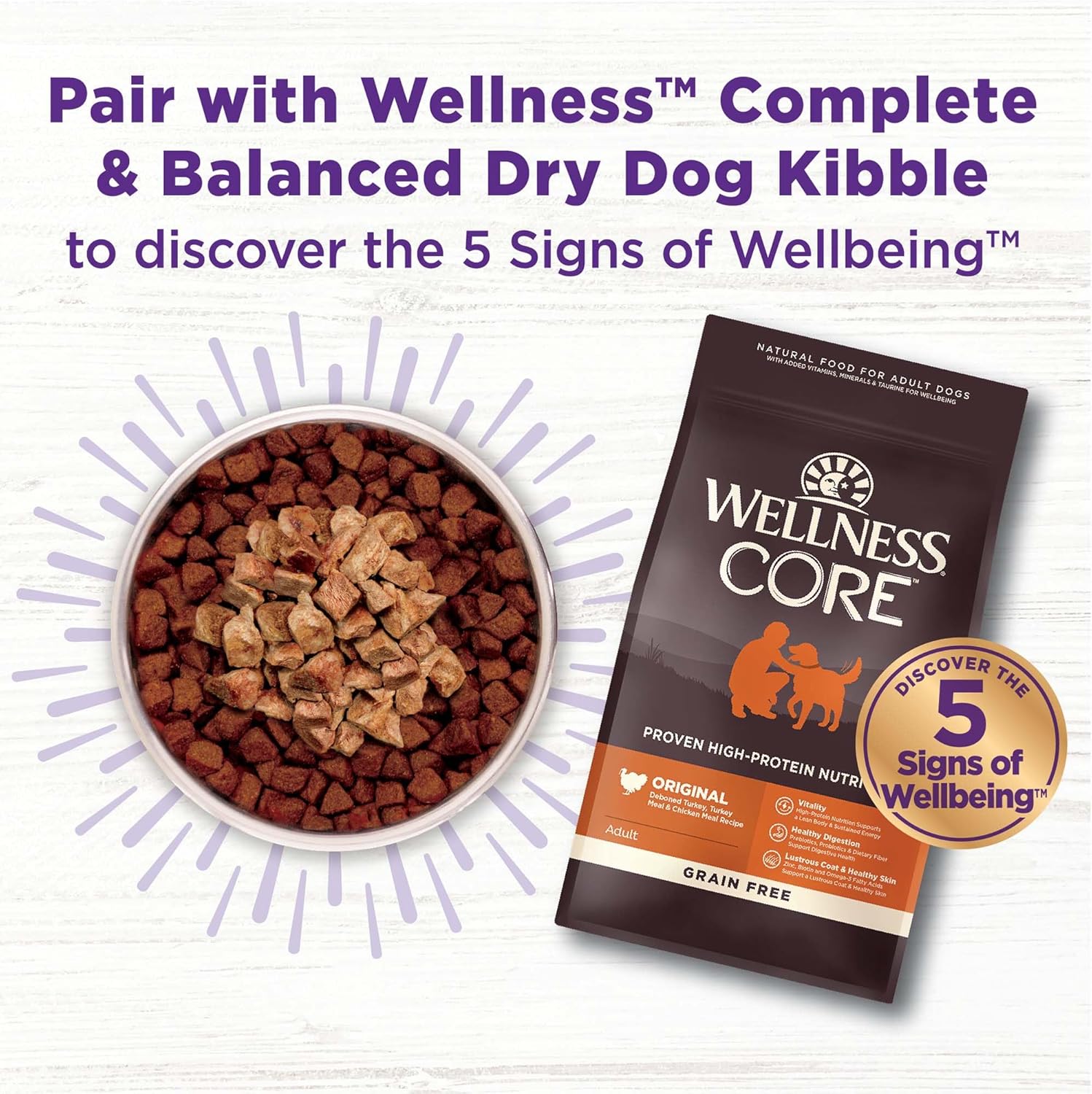 Wellness CORE Bare Bowl Boosters For Dogs, Grain-Free Freeze-Dried Food Mixer Or Topper, Made with Natural Ingredients (Turkey, 4-Ounce Bag)