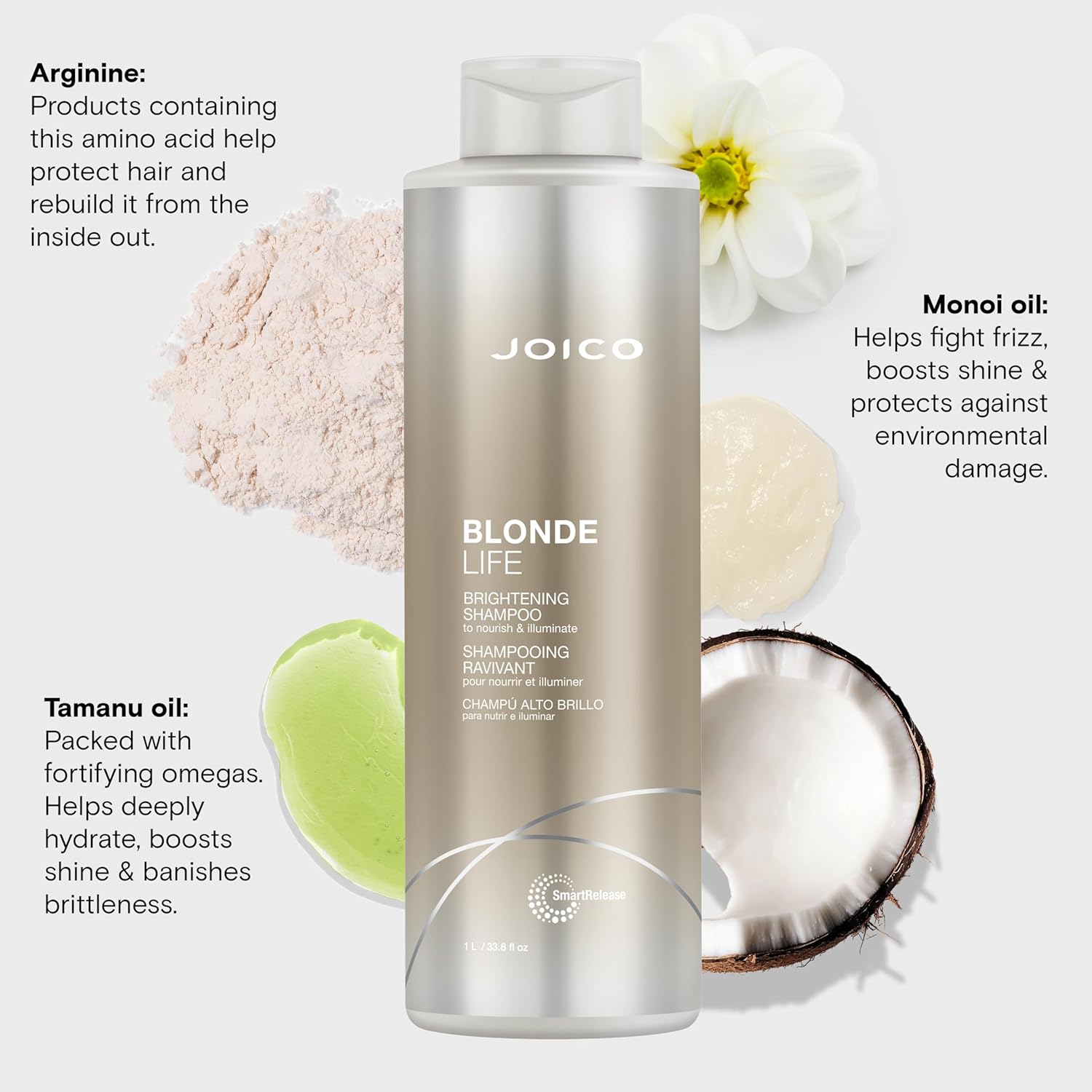 Joico Blonde Life Brightening Shampoo | For Blonde Hair | Add Softness & Smoothness | Sulfate Free | With Monoi & Tamanu Oil | 33.8 Fl Oz : Beauty & Personal Care