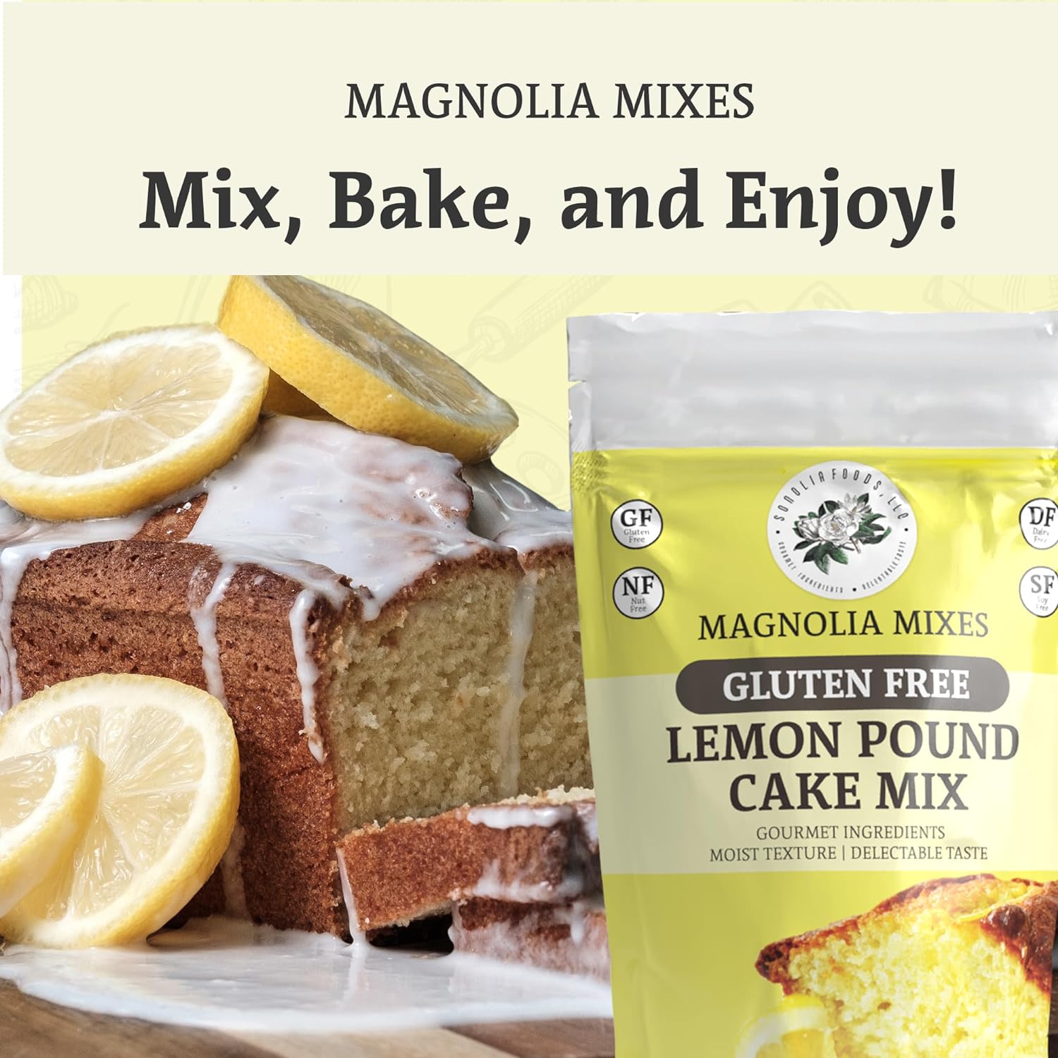 Magnolia Mixes - Lemon Pound Cake Mix - Easy 3-Step Baking with Ingredients: Potato Starch, Rice Flour, Tapioca Flour, and More! - 14oz Each (2-Pack) : Grocery & Gourmet Food