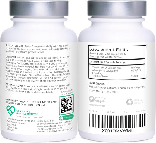Broccoli Sprout Extract By Lls | Contains Activated Sulforaphane | 60 Capsules | 15,000Mg Of Whole Plant Equivalent Per Serving | Sulforaphane Supplement | Potent Antioxidant Content