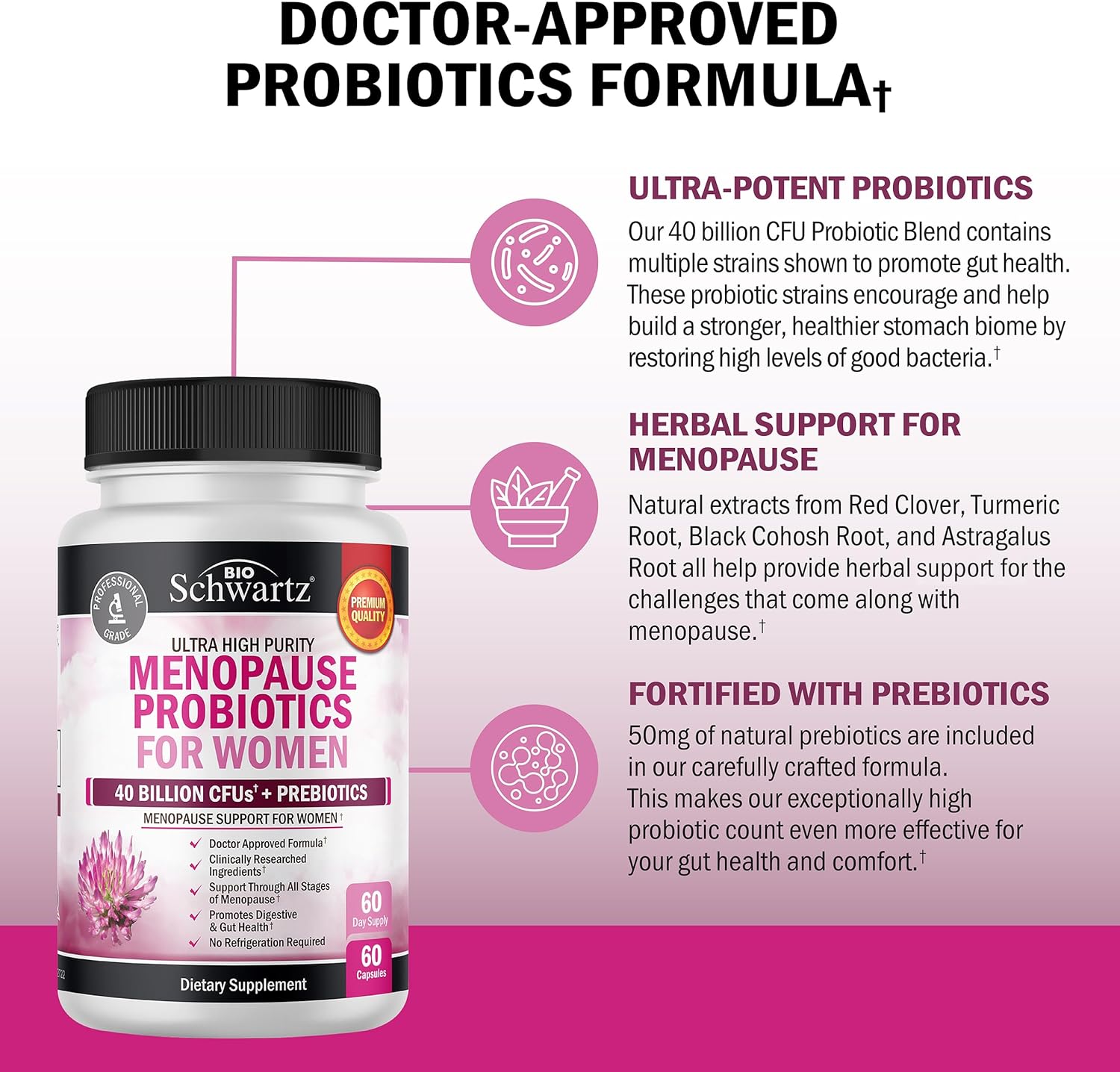 Menopause Supplements For Women - 40 Billion Cfu Menopause Probiotics For Women - Support For Hot Flashes Night Sweats Mood Swings And Balance - Non-Gmo, 60 Easy-Swallow Capsules, 60 Servings : Health & Household