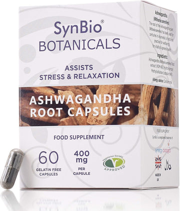 Synbio Botanicals - Ksm-66 Ashwagandha (Indian Ginseng) | 60 Capsules | Vegetarian | Made In The Uk | Gluten Free | Salt Free | Nut Free | Halal | Supports Stress & Relaxation