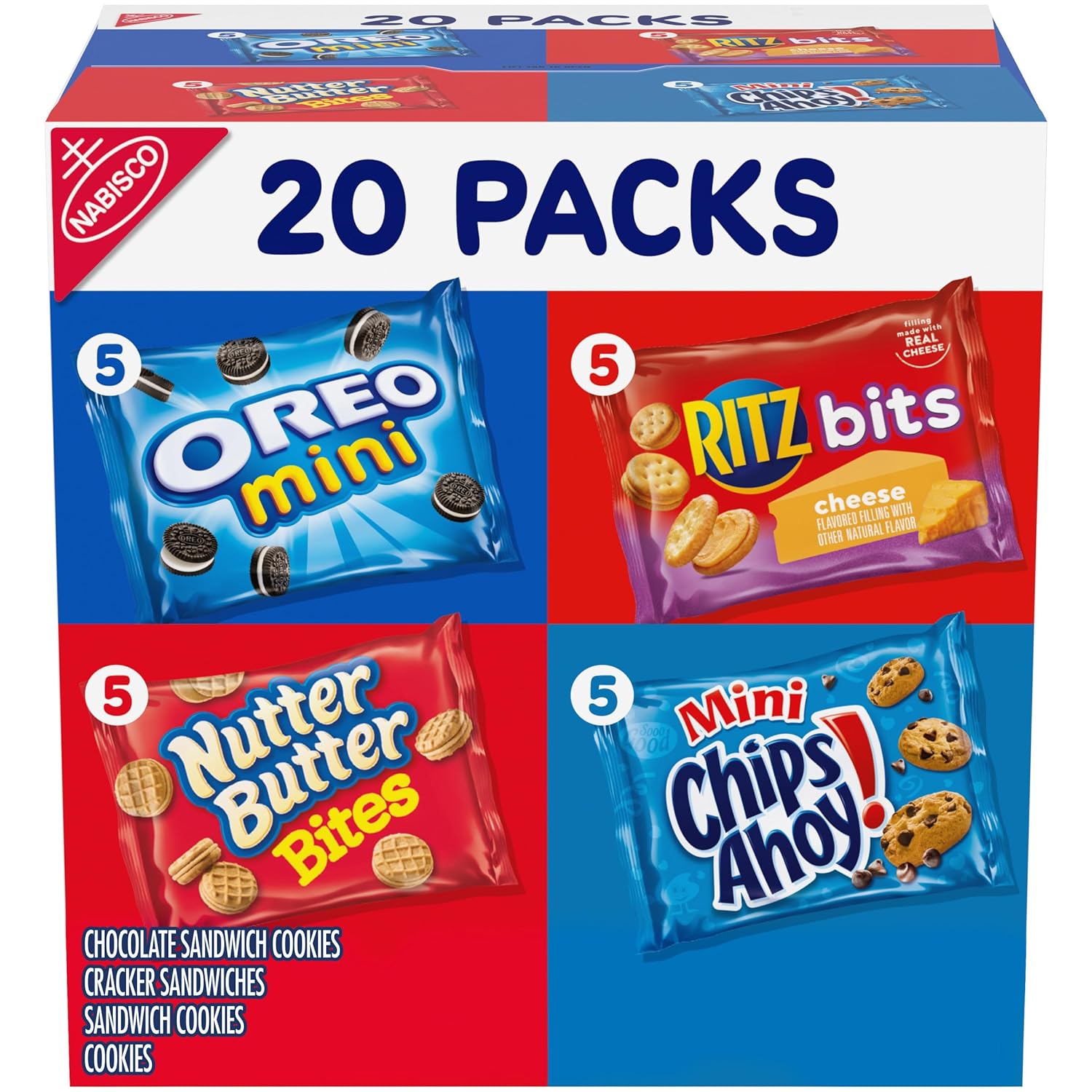 Nabisco Classic Mix Variety Pack, Oreo Mini, Chips Ahoy! Mini, Nutter Butter Bites, Ritz Bits Cheese, 20 - 1 Oz Snack Packs