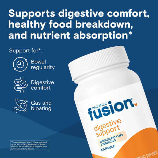 Bariatric Fusion Digestive Support: Digestive Enzymes With Probiotics | Vegan Supplement | Probiotics For Digestive Health And Gut Health Support | Gluten, Dairy & Gmo Free | 60 Capsules