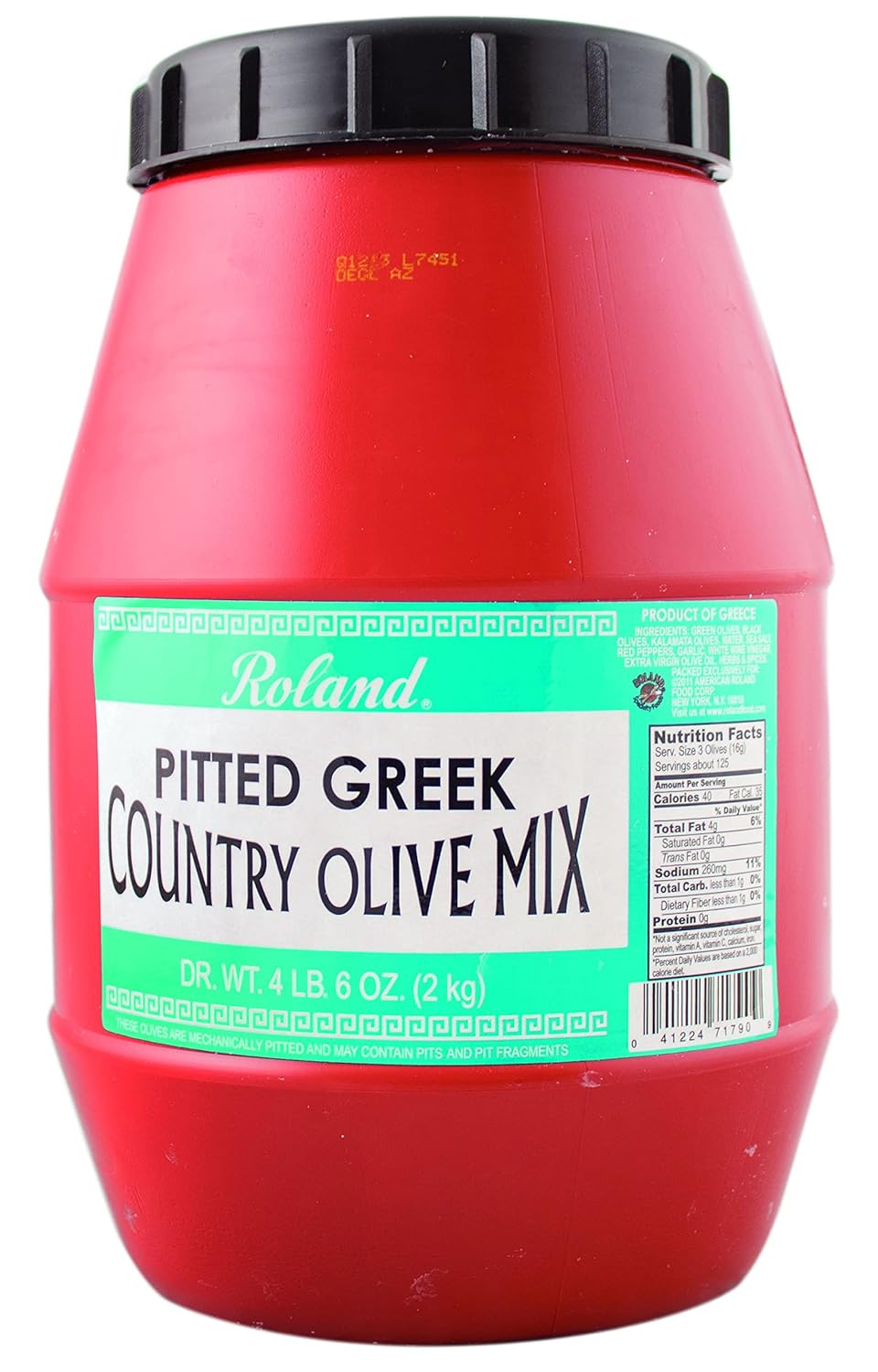 Roland Foods Pitted Greek Country Olive Mix, Specialty Imported Food, 4 Lb 6 Oz Jar