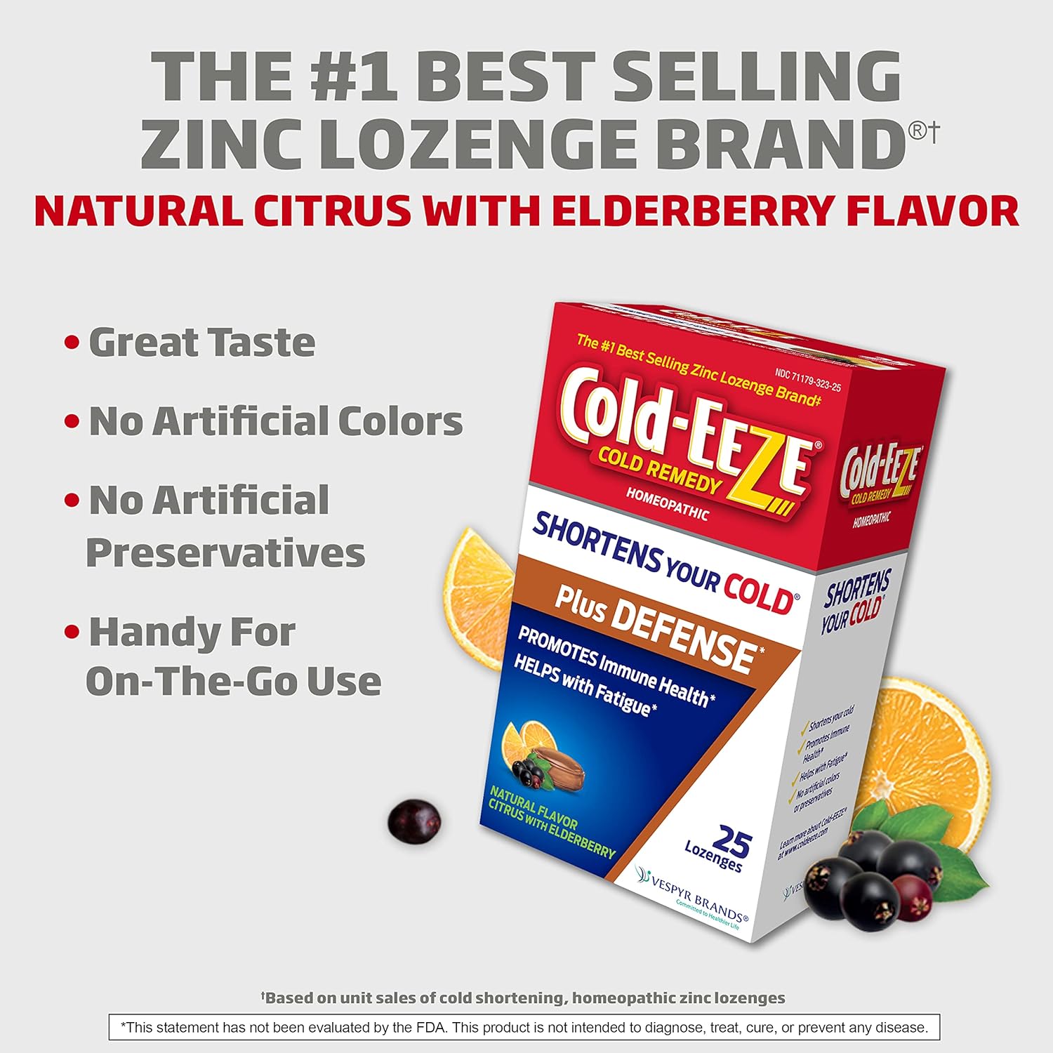 Cold-Eeze Plus Defense Natural Citrus With Elderberry Zinc Lozenges, Homeopathic Cold Remedy, Shortens Common Cold Symptoms, Promotes Immune Health With Sambucus Nigra, Echinacea And Rose Hips, 25 Ct : Health & Household