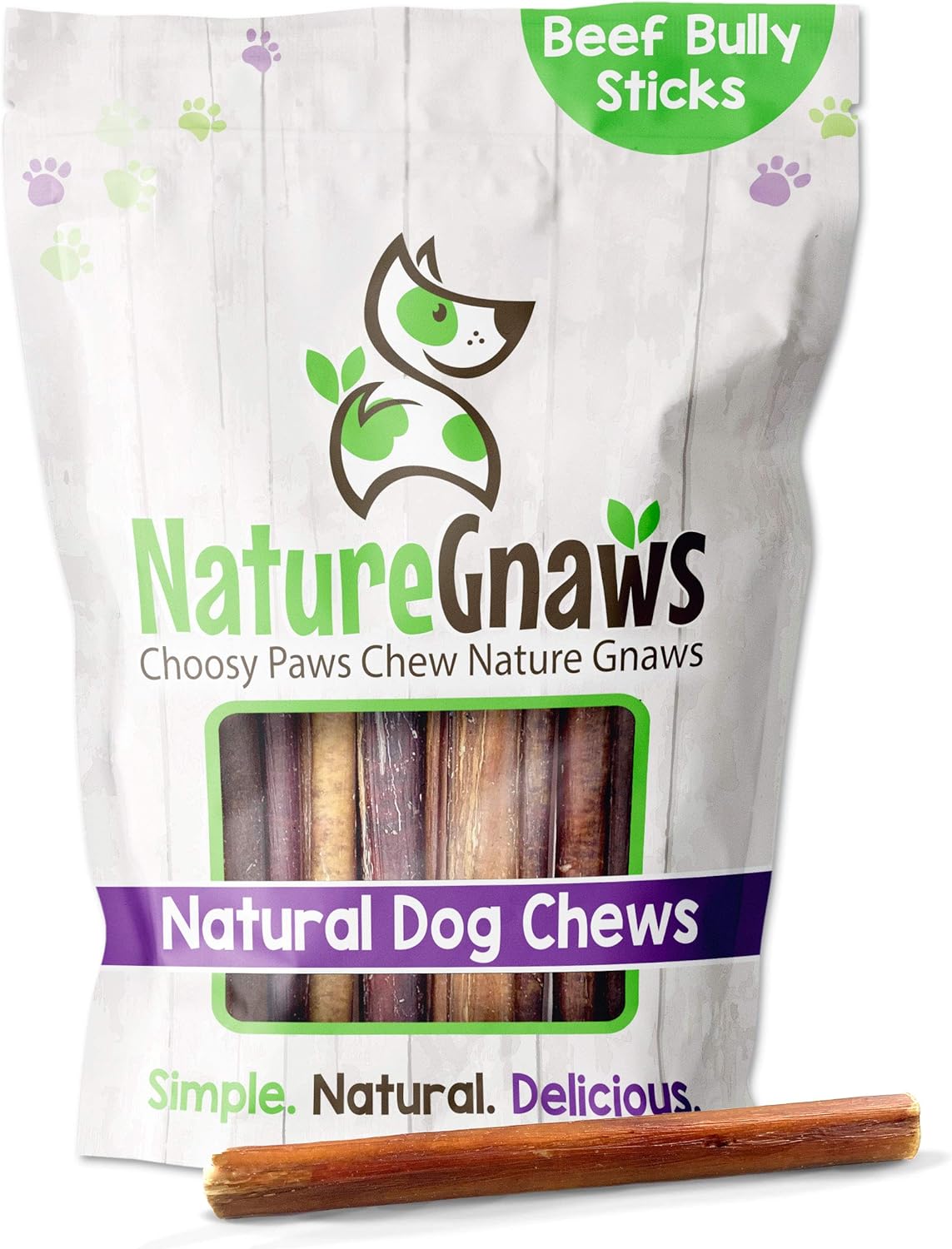 Nature Gnaws Bully Sticks for Dogs - Premium Natural Beef Dental Bones - Long Lasting Dog Chew Treats for Aggressive Chewers - Rawhide Free - 5-6 Inch