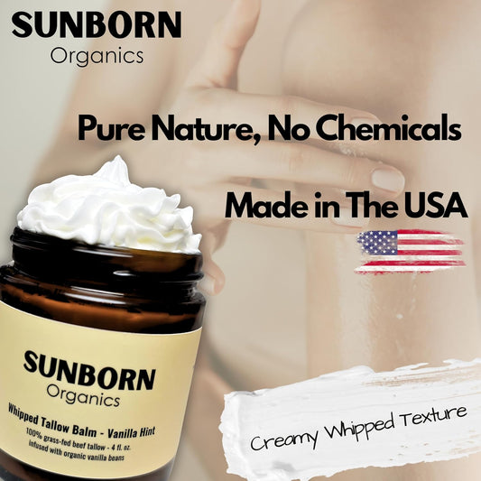 Pure Whipped Tallow Balm (Unscented) | 1 Ingredient | Handmade In Usa | 100% Organic Grass-Fed Beef Tallow For Skin | Face Moisturizer For Dry Skin, Fragrance-Free, No Essential Oils
