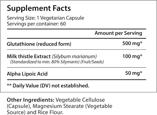 Reduced L Glutathione 500Mg Gsh - 60 Veg Caps | Complex With Milk Thistle & Alpha Lipoic Acid | Antioxidant & Skin Whitening | Supports Liver