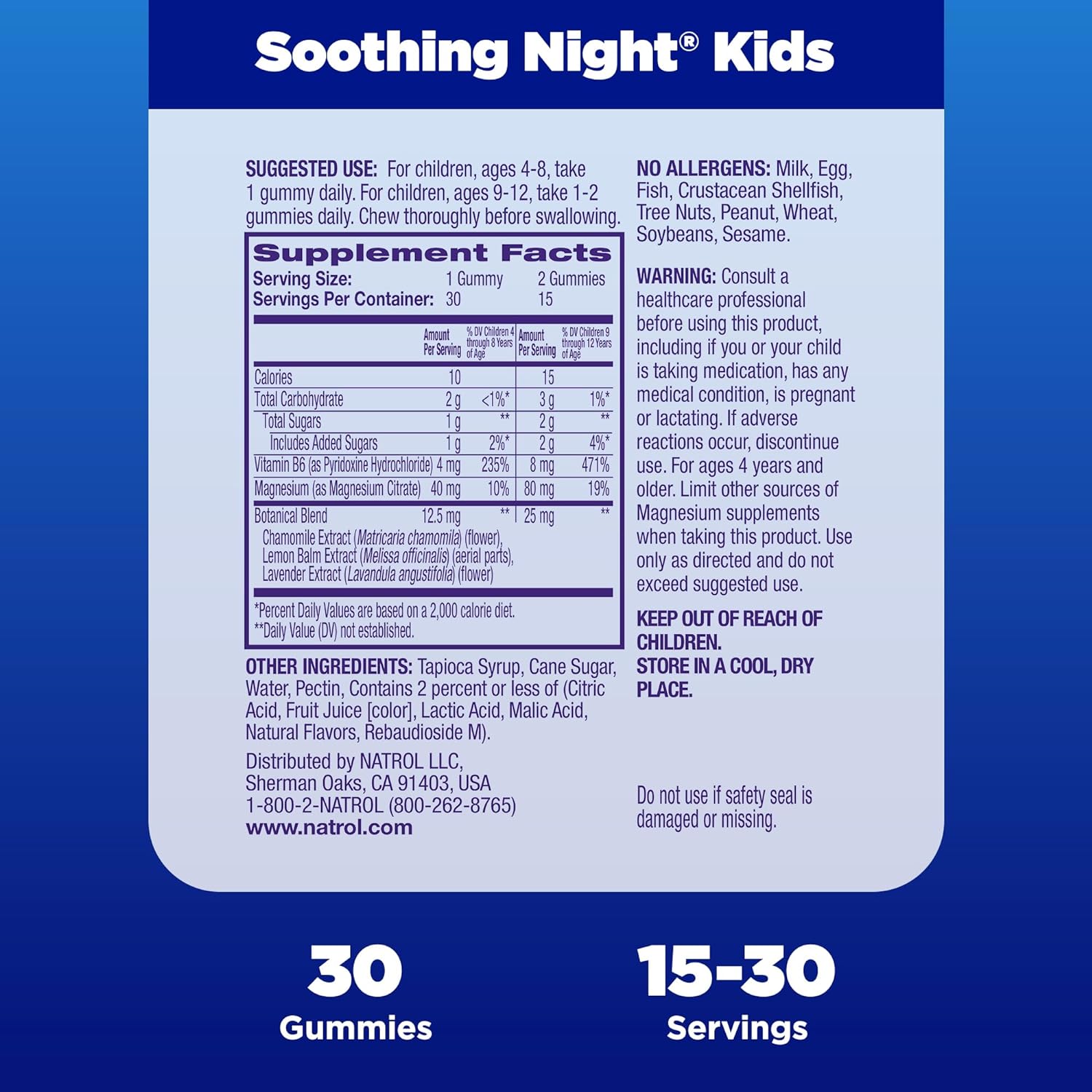 Natrol Kids Soothing Night, Magnesium Citrate Gummies for Children, Nighttime Sleep Aid Supplements, 90 Berilicious-Flavored Gummies : Health & Household