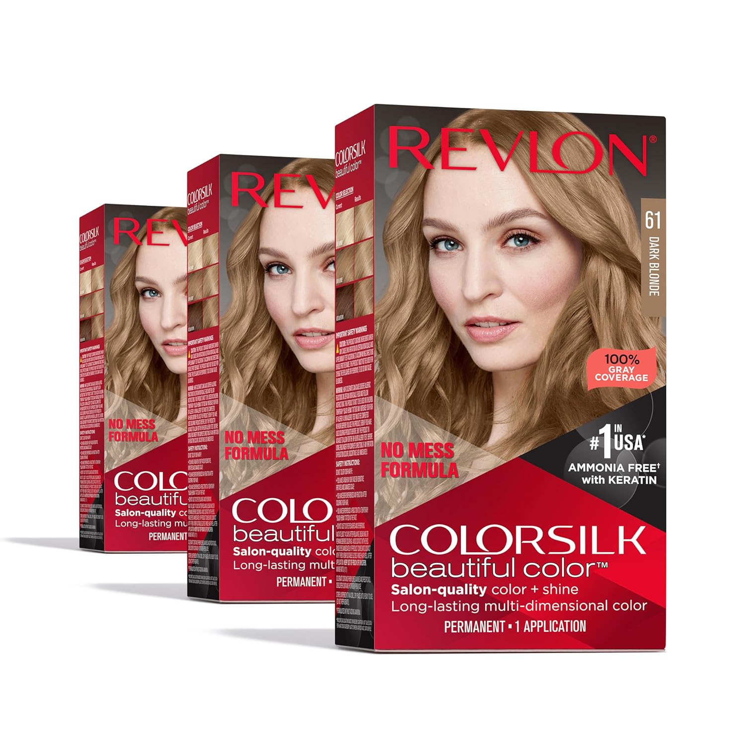 Revlon Permanent Hair Color, Permanent Blonde Hair Dye, Colorsilk With 100% Gray Coverage, Ammonia-Free, Keratin And Amino Acids, Blonde Shades (Pack Of 3)