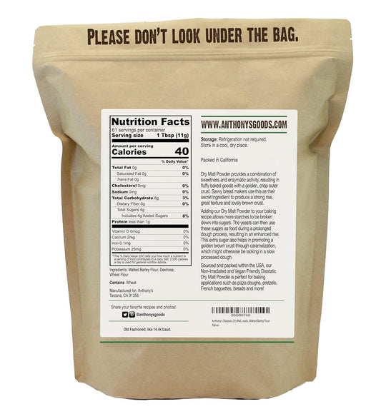 Anthony'S Diastatic Dry Malt Powder, 1.5 Lb, Made In The Usa, Diastatic, Malted Barley Flour