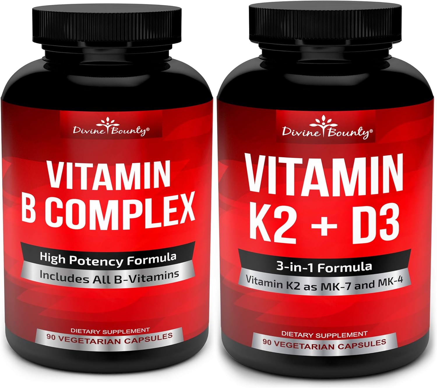 Divine Bounty Super B Complex Vitamins & Vitamin K2 With D3 Bundle