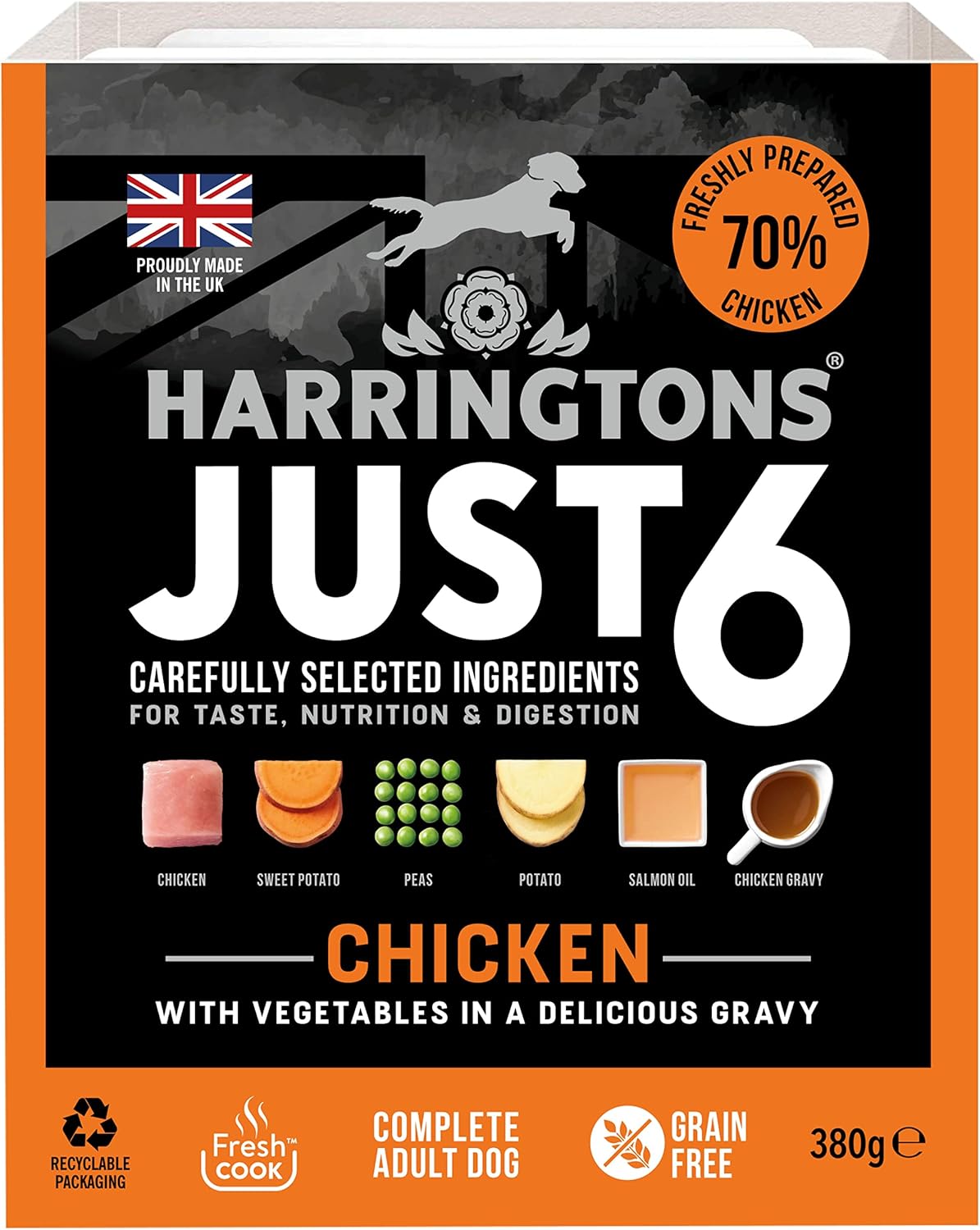 Harringtons Just 6 Complete Grain Free Hypoallergenic Mixed Wet Adult Dog Food 380g (Pack of 16) - In A Tasty Gravy :Pet Supplies