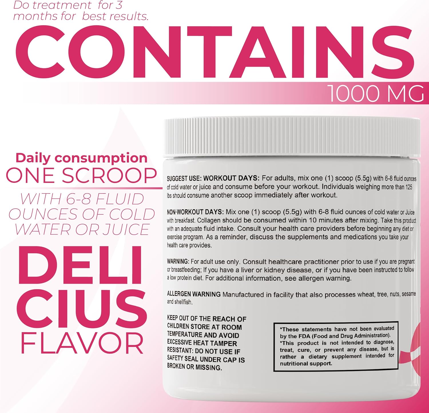 Hallusa Natural Hydrolyzed Collagen Peptides Powder 1000Mg With Vitamin C | Blackberry & Blueberry Flavor | 5.5G Collagen Per Serving | Healthy Hair, Skin, Nails, Bone & Joint Support : Health & Household