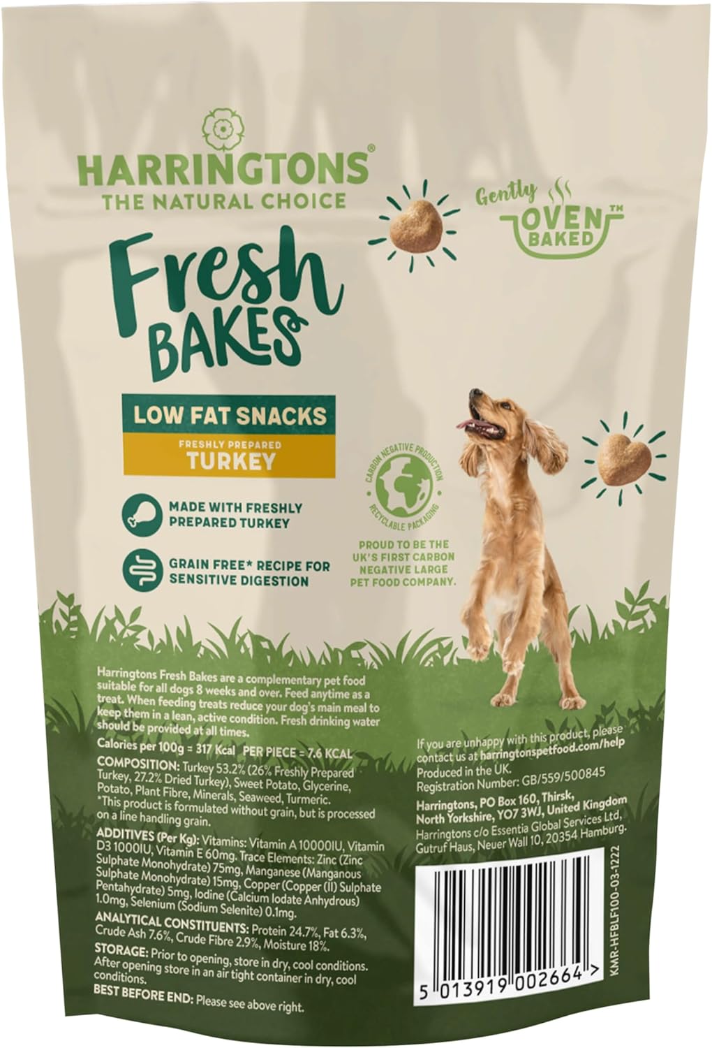 Harringtons Fresh Bakes Grain Free Low Fat Lean Turkey Dog Treats 100g (Pack of 8) - Gently Oven Baked :Pet Supplies